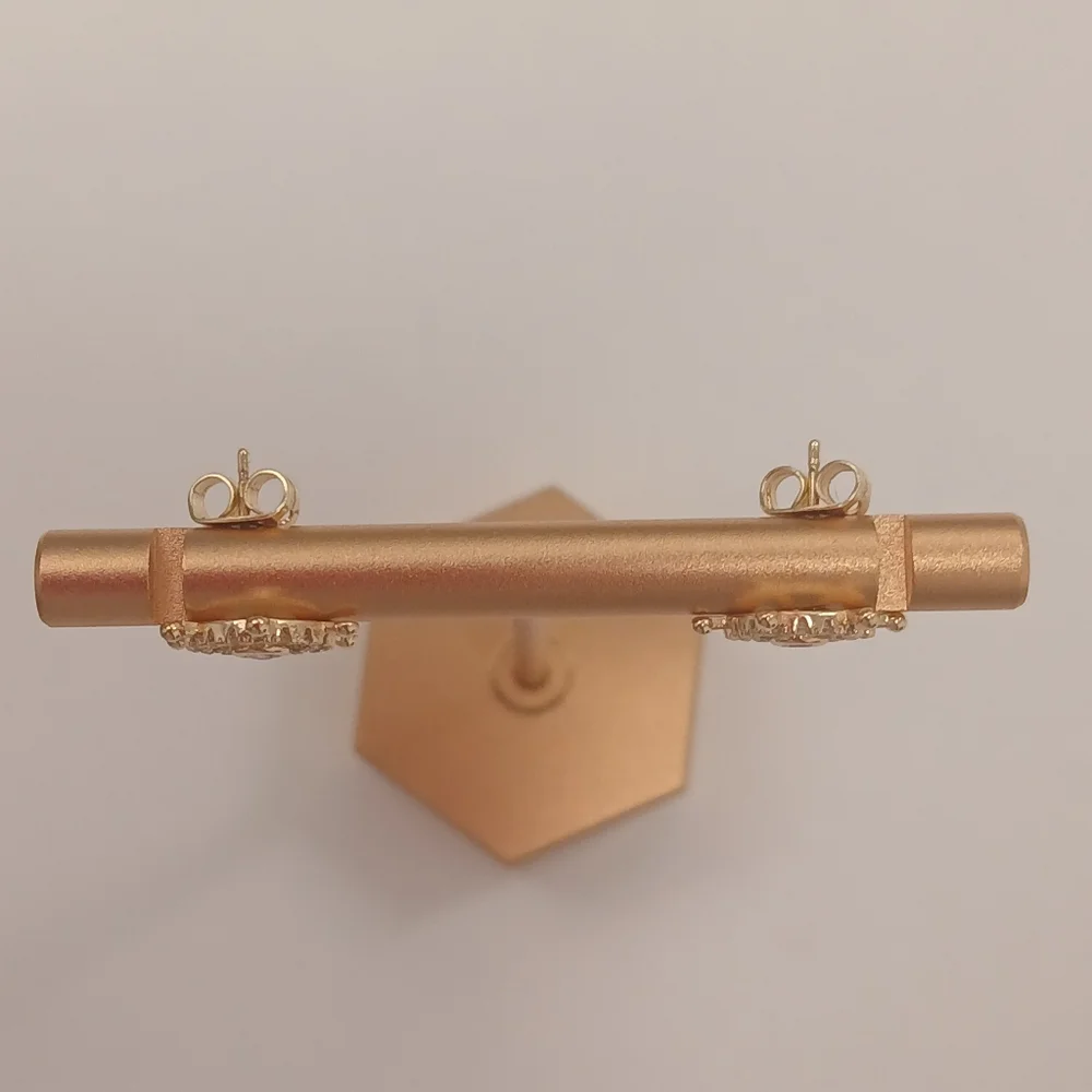 New 18k Gold Plated Nautical Ships Wheel Stud Earrings With CZ Accents - Picture 2 of 3